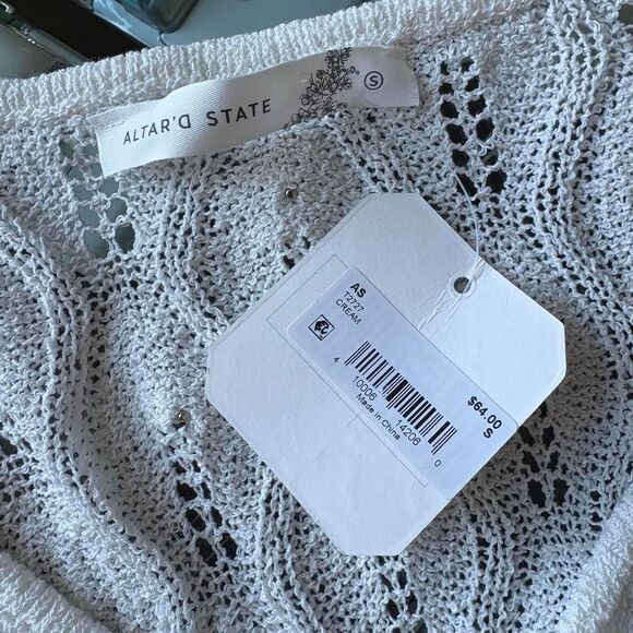 Altard State Brand New with Tags White Crop Cardigan Pearls Lace Bell Sleeve - Picture 7 of 8